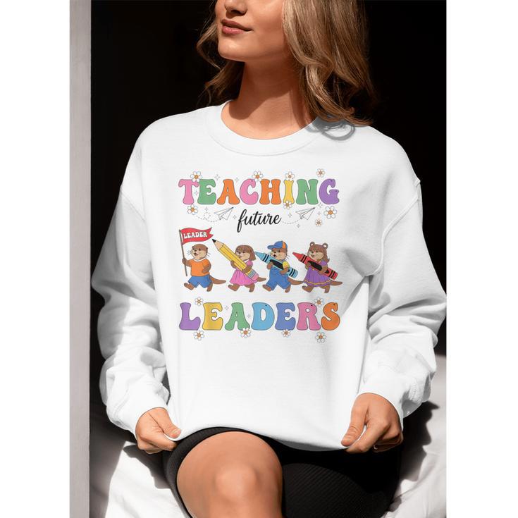 Teaching Future Leaders Otter Back To School Teacher Women Crewneck Sweatshirt, Future Teacher Sweatshirts, funny gift