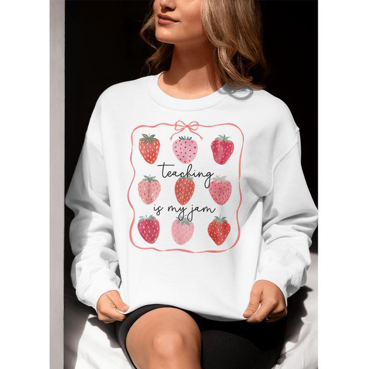 Teaching Is My Jam Teacher Team Crew Cute Strawberry Girls Women Crewneck Sweatshirt, funny gift