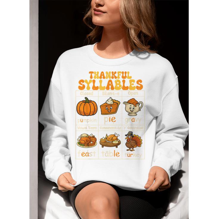 Thankful Syllables Teacher Thanksgiving Educational Kids Women Crewneck Sweatshirt, funny gift