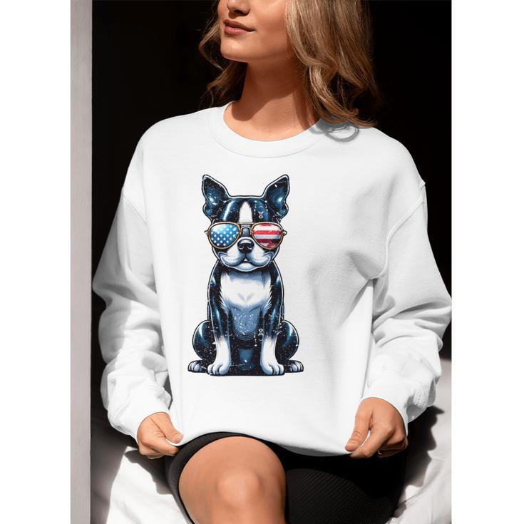 USA Flag Boston Terrier Best Dog Mom Ever 2025 Women Crewneck Sweatshirt, Boston Terrier Mom Sweatshirts, funny gift
