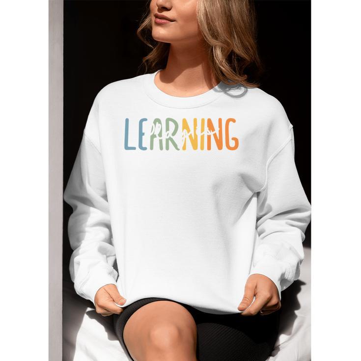 Vintage Play Is Learning Back To School Toddler Teacher Women Crewneck Sweatshirt, funny gift