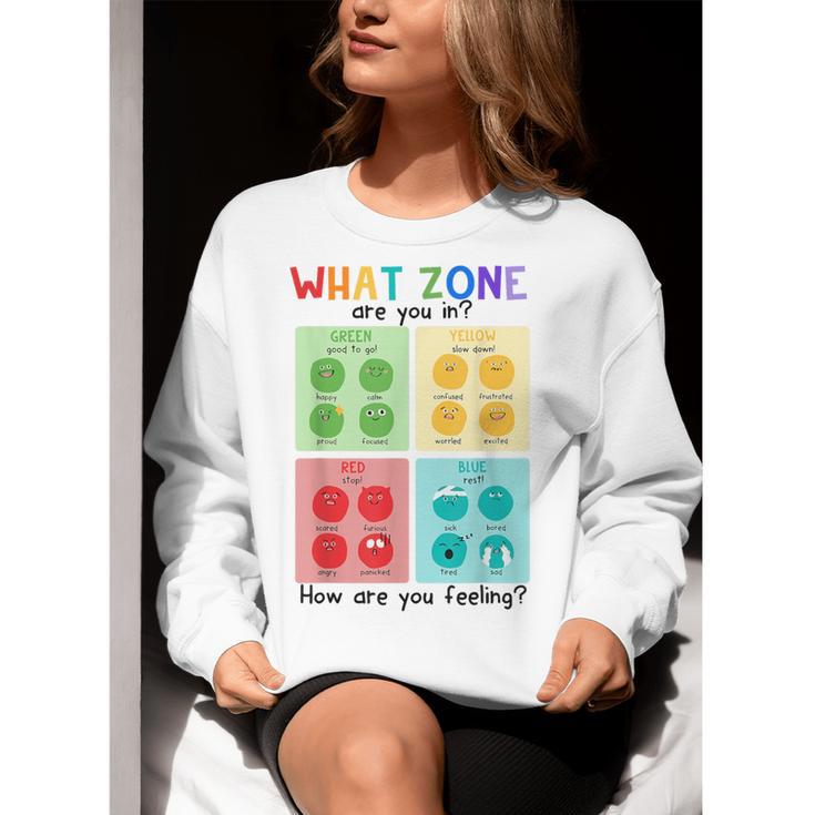 What Zone Are You In How Are You Feeling Teacher Women Crewneck Sweatshirt, funny gift What Zone Are You In How Are You Feeling Teacher Women Crewneck Sweatshirt, funny gift