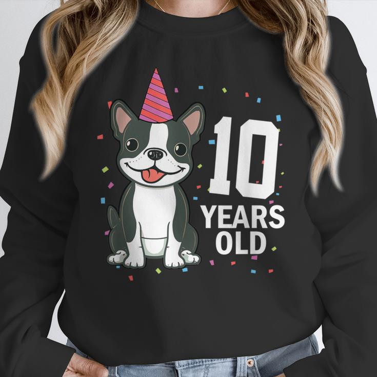10 Years Old Birthday Boston Terrier Dog Lover 10th Party For Men Women Kids Women Crewneck Sweatshirt, funny design
