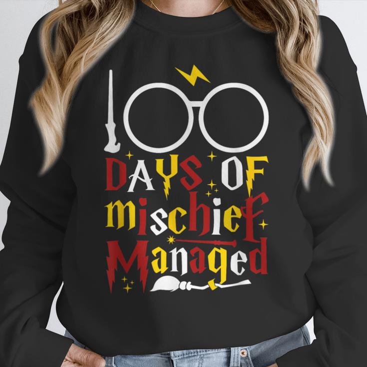 100 Days Of Mischief Managed Teacher Kid 100th Day Of School Women Crewneck Sweatshirt, funny design 100 Days Of Mischief Managed Teacher Kid 100th Day Of School Women Crewneck Sweatshirt, funny design