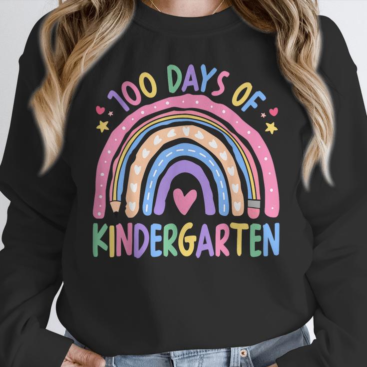 100th Day Of Kindergarten Teacher Kids 100 Days Smarter Women Crewneck Sweatshirt, funny design