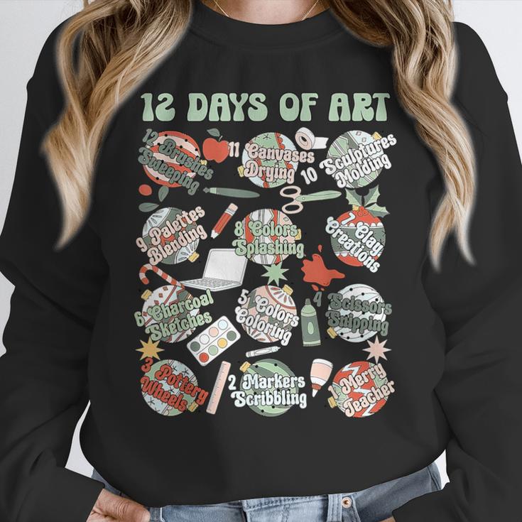 12 Days Of Art Teacher Christmas Artists Painter Educational Women Crewneck Sweatshirt, funny design