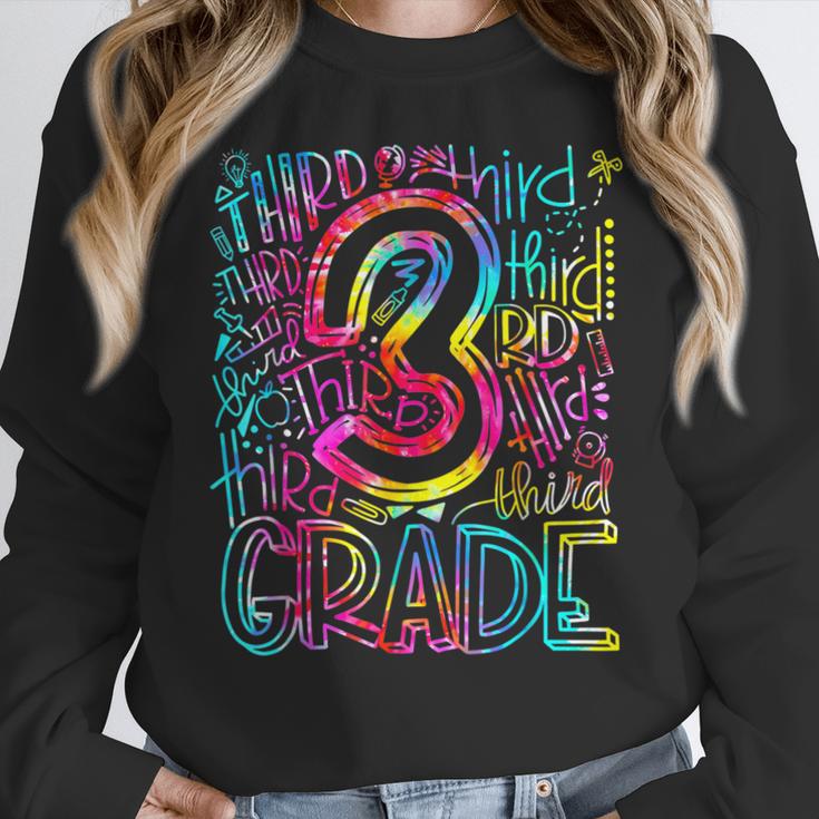 3rd Grade Typography Team Third Grade Teacher Back To School Women Crewneck Sweatshirt, funny design
