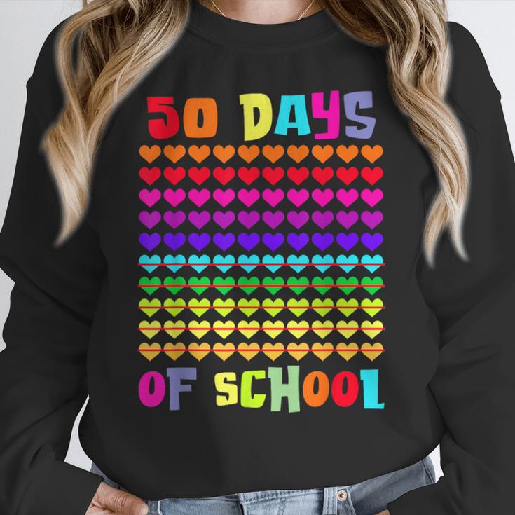 50 Days Of School Hearts Teacher Happy 50th Day Of School Women Crewneck Sweatshirt, funny design 50 Days Of School Hearts Teacher Happy 50th Day Of School Women Crewneck Sweatshirt, funny design