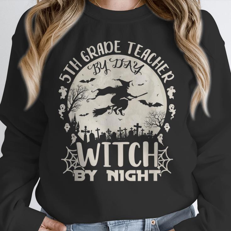 5th Grade Teacher By Day Witch By Night Halloween Women Crewneck Sweatshirt, funny design