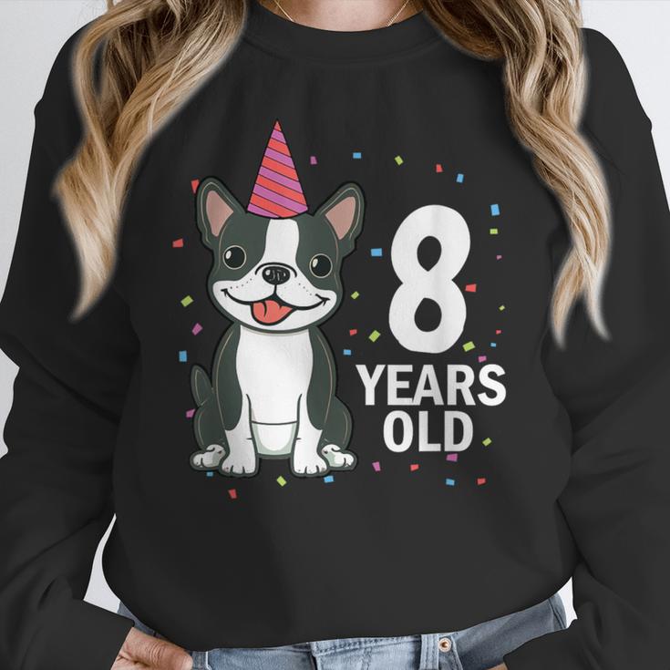 8 Years Old Birthday Boston Terrier Dog Lover 8th Party Kid Women Crewneck Sweatshirt, funny design