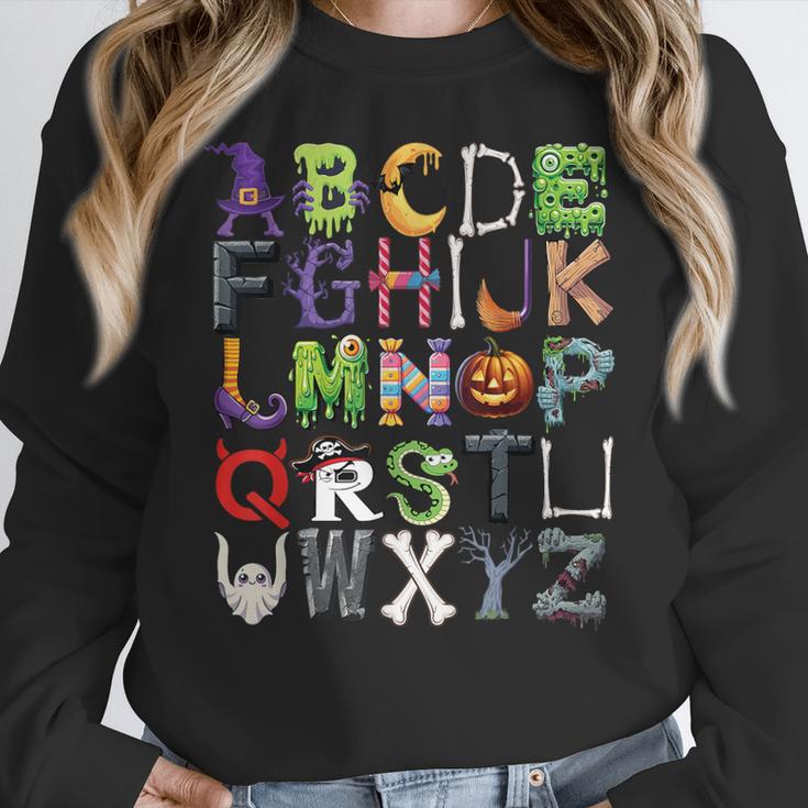 ABCs Alphabet Halloween Learning Kindergarten Teachers Women Crewneck Sweatshirt, funny design ABCs Alphabet Halloween Learning Kindergarten Teachers Women Crewneck Sweatshirt, funny design