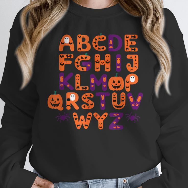 ABCs Learning Kindergarten Teacher Halloween Alphabet Women Crewneck Sweatshirt, funny design
