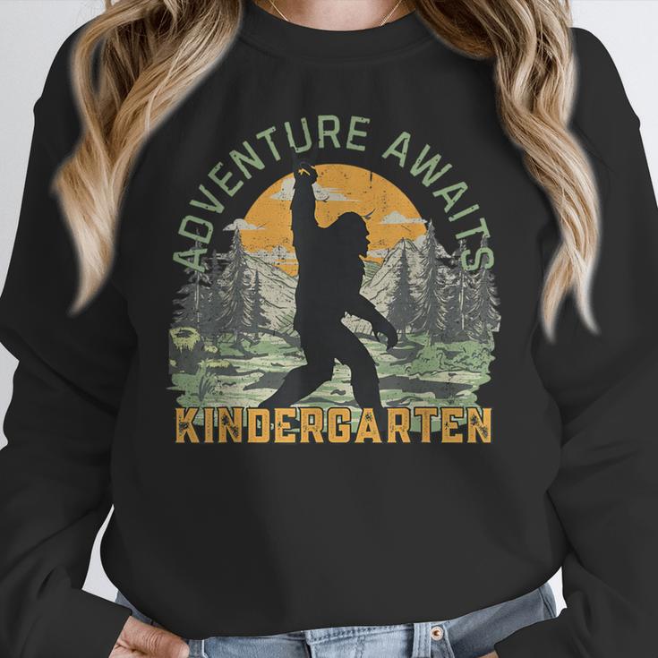 Adventure Awaits Bigfoot Teacher Kindergarten Back To School Women Crewneck Sweatshirt, funny design