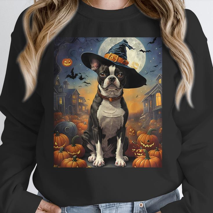 Aesthetic Halloween Boston Terrier Dog Witch Pumpkin For Men Women Kids Women Crewneck Sweatshirt, Boston Terrier Halloween Gifts, funny design