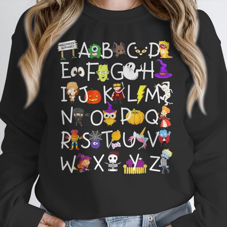 Alphabet ABCs Halloween Characters Kindergarten Teacher Kids Women Crewneck Sweatshirt, funny design