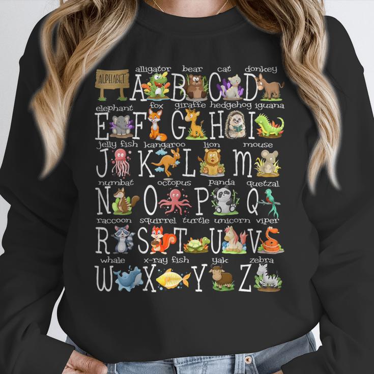 Alphabet Animals Back To School Pre-K Kindergarten Teacher Women Crewneck Sweatshirt, funny design Alphabet Animals Back To School Pre-K Kindergarten Teacher Women Crewneck Sweatshirt, funny design