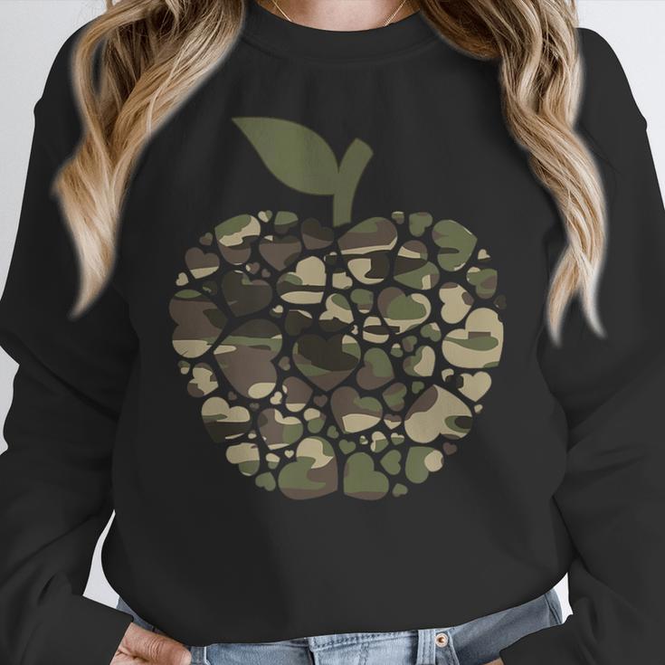 Apple Hearts Teacher Camouflage Clothing School Camo Apple For Men Women Girls Kids Women Crewneck Sweatshirt, funny design