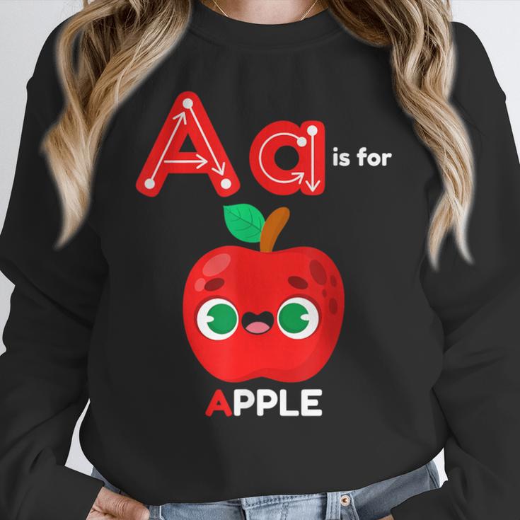 A Is For Apple Pre-K Kindergarten Teacher Student Women Crewneck Sweatshirt, funny design A Is For Apple Pre-K Kindergarten Teacher Student Women Crewneck Sweatshirt, funny design