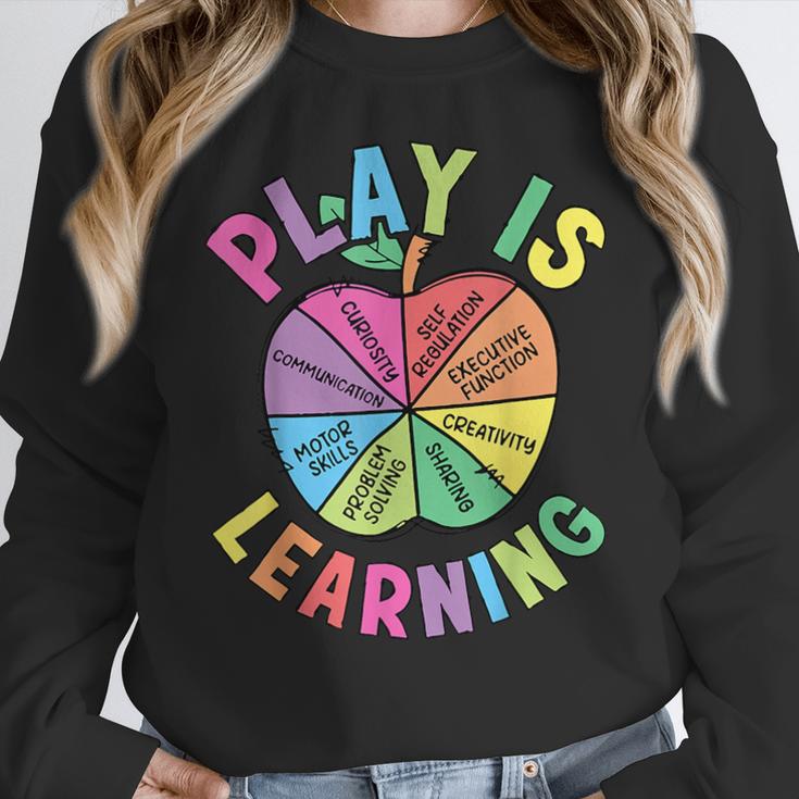 Apple Retro Play Is Learning Kindergarten Teacher Daycare Women Crewneck Sweatshirt, funny design