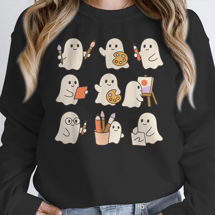 Art Teacher Ghost Halloween Artists Painter Teacher Spooky Women Crewneck Sweatshirt, funny design Art Teacher Ghost Halloween Artists Painter Teacher Spooky Women Crewneck Sweatshirt, funny design