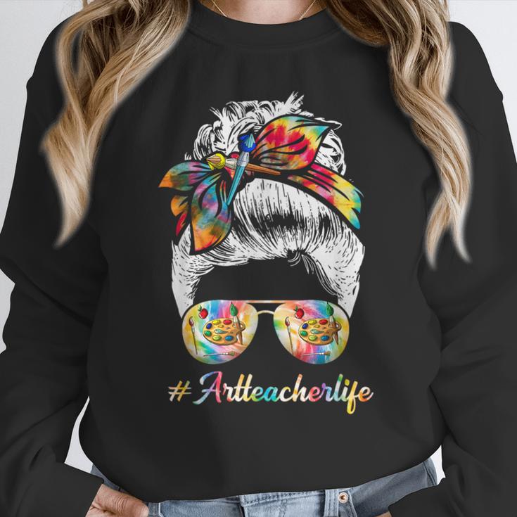 Art Teacher Life Messy Bun Back To School Art Teacher Women Crewneck Sweatshirt, funny design