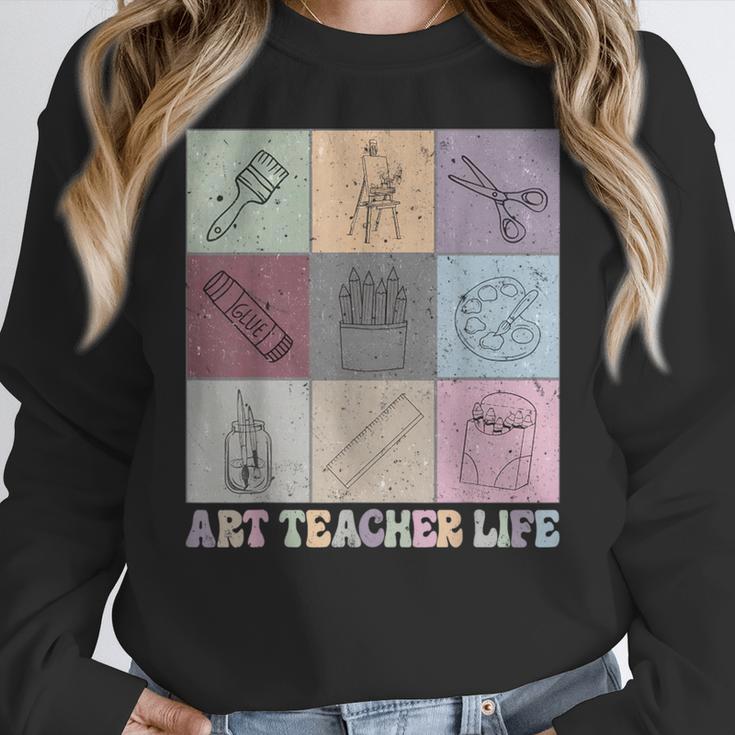 Art Teacher Life Retro Groovy Teaching Future Artists Women Crewneck Sweatshirt, Future Teacher Gifts, Groovy Teacher Gifts, funny design