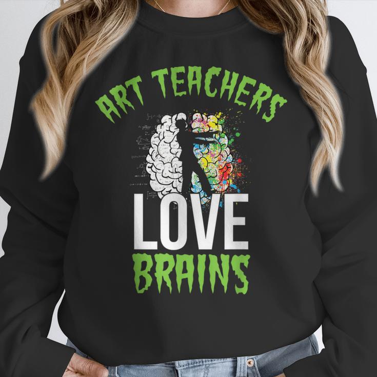 Art Teachers Love Brains Shirt Halloween Zombie Teaching Tee Men Women Kids Women Crewneck Sweatshirt, funny design