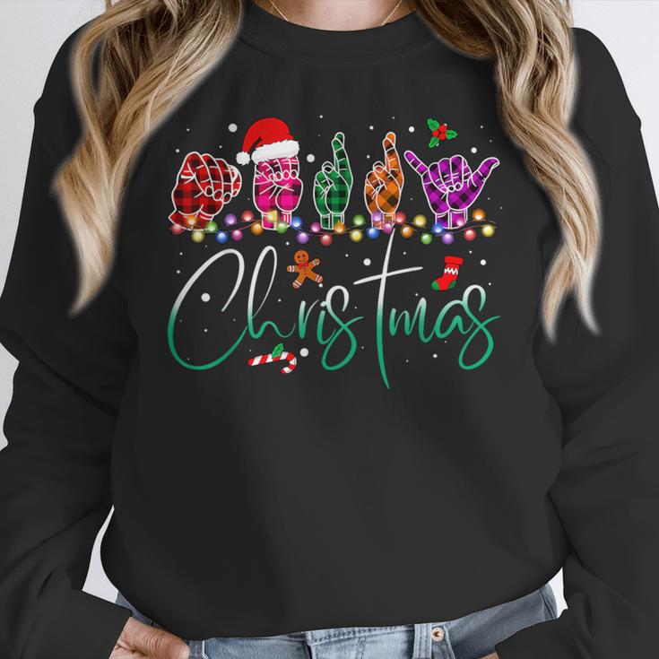 ASL Christmas Buffalo Plaid Teacher American Sign Language Women Crewneck Sweatshirt, funny design ASL Christmas Buffalo Plaid Teacher American Sign Language Women Crewneck Sweatshirt, funny design