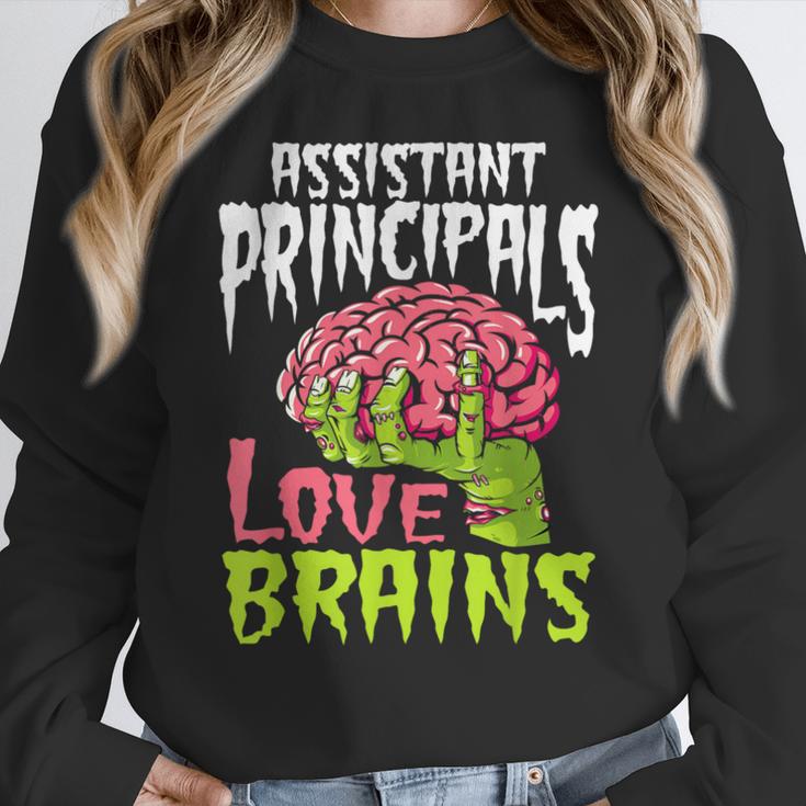 Assistant Principals Love Brains Zombie Teacher Halloween Women Crewneck Sweatshirt, funny design