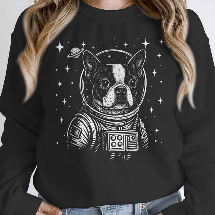 Astronaut Boston Terrier Space Galaxy Dog Lovers Women Crewneck Sweatshirt, funny design