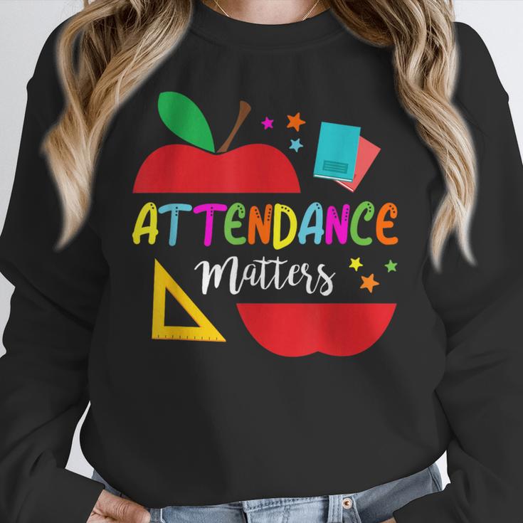 Attendance Matters Teacher Apple For Back To School Women Crewneck Sweatshirt, funny design