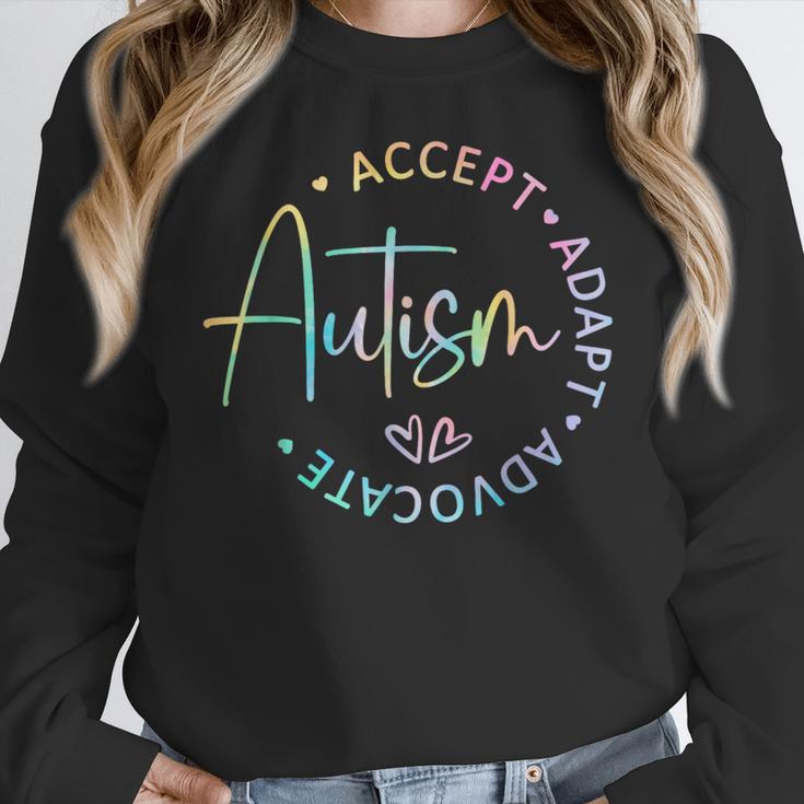 Autism Awareness Accept Adapt Advocate Autism Mom Teacher Women Crewneck Sweatshirt, funny design