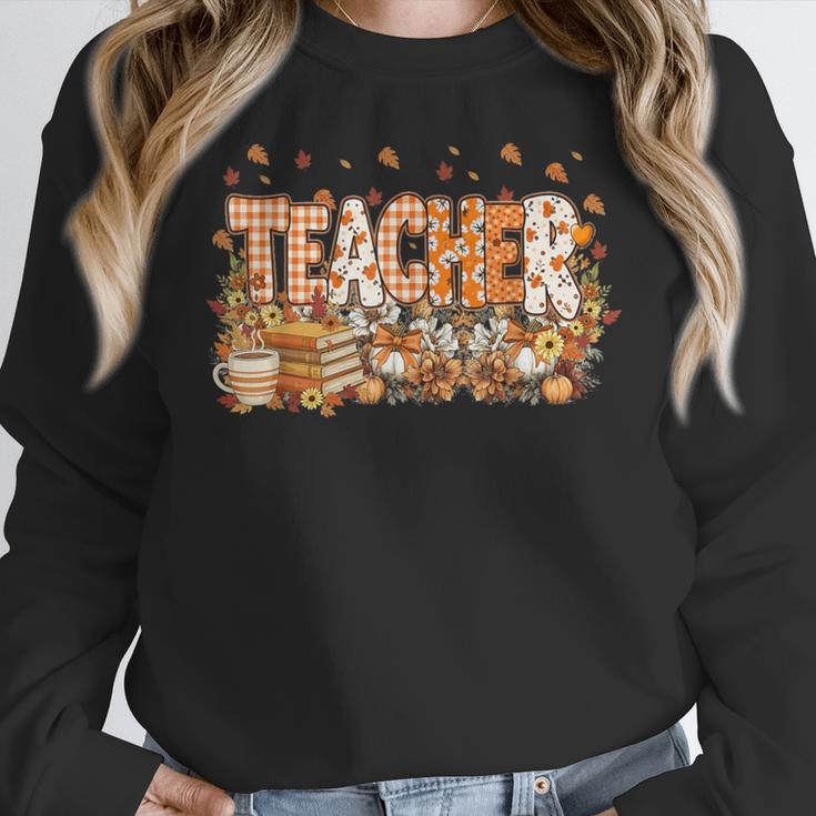 Autumn Pumpkin Thanksgiving Coffee Floral Teacher Fall Women Crewneck Sweatshirt, funny design Autumn Pumpkin Thanksgiving Coffee Floral Teacher Fall Women Crewneck Sweatshirt, funny design