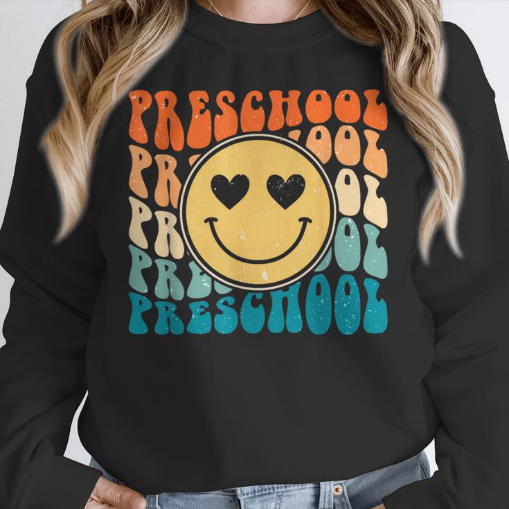 Back To School Groovy Smile Preschool Teachers Students Kids Women Crewneck Sweatshirt, funny design