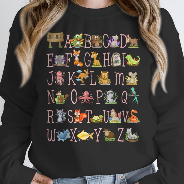 Back To School Kindergarten Teacher ABCs Animals Alphabet Women Crewneck Sweatshirt, funny design Back To School Kindergarten Teacher ABCs Animals Alphabet Women Crewneck Sweatshirt, funny design