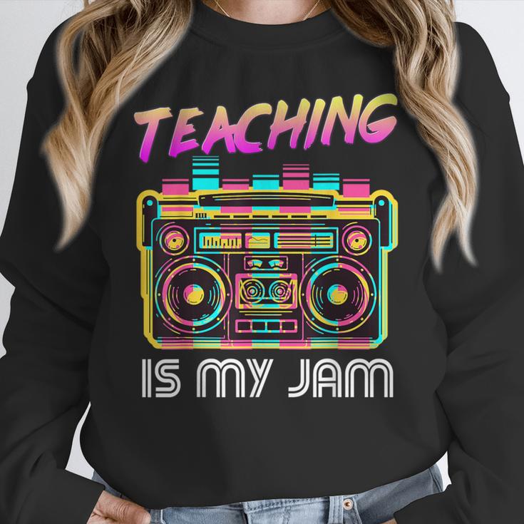 Back To School Retro Teaching Is My Jam 80s Teacher Boombox Women Crewneck Sweatshirt, funny design