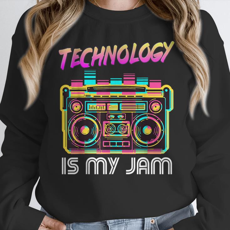 Back To School Retro Technology Is My Jam 80's Teacher Women Crewneck Sweatshirt, funny design Back To School Retro Technology Is My Jam 80's Teacher Women Crewneck Sweatshirt, funny design