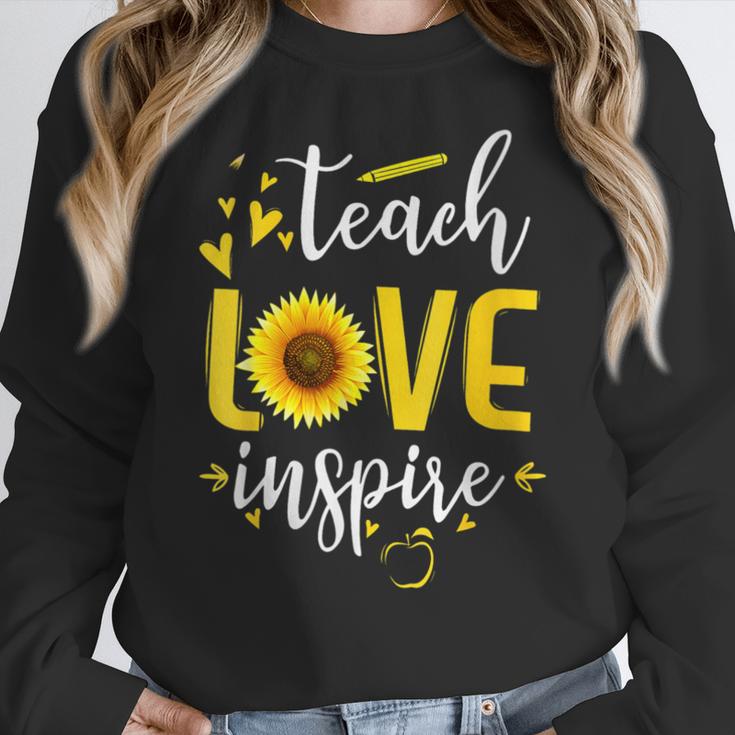 Back To School Teach Love And Inspire Teacher Sunflower Women Crewneck Sweatshirt, funny design Back To School Teach Love And Inspire Teacher Sunflower Women Crewneck Sweatshirt, funny design