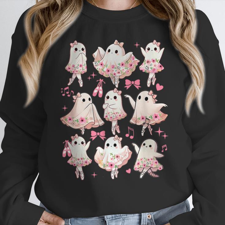 Ballet Ghost Ballet Dancer Spooky Dance Halloween Teacher Women Crewneck Sweatshirt, funny design