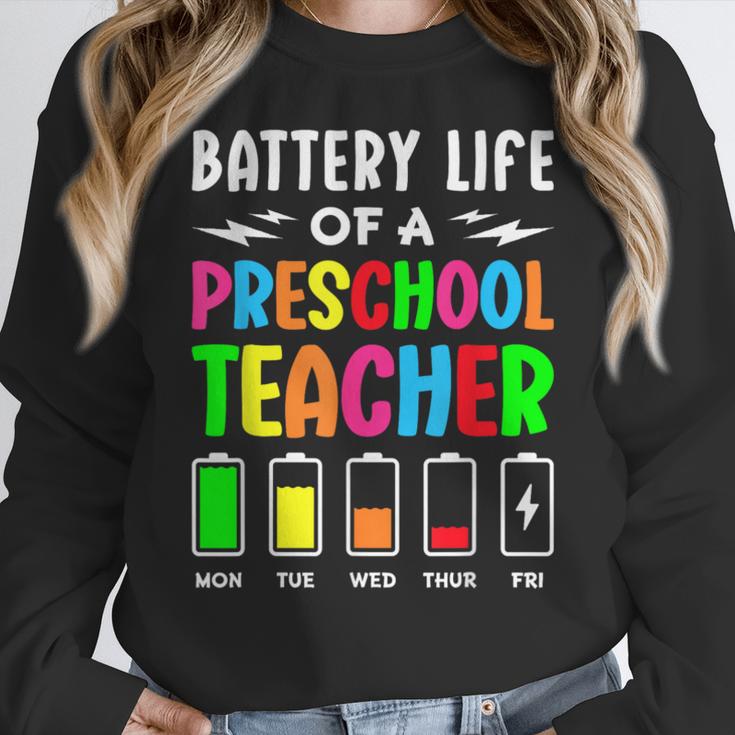 Battery Life Of a Preschool School Teacher School Week Women Crewneck Sweatshirt, funny design Battery Life Of a Preschool School Teacher School Week Women Crewneck Sweatshirt, funny design