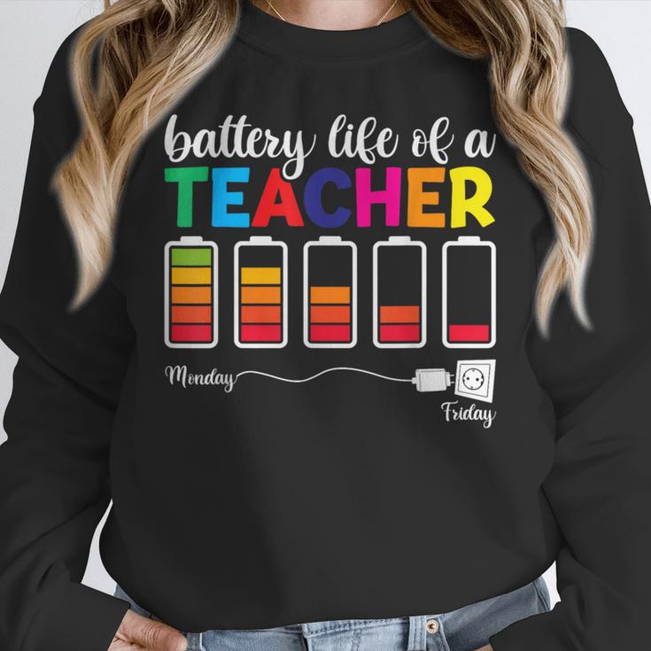Battery Life Of a Teacher Shirt Thanksgiving Teacher Women Crewneck Sweatshirt, funny design