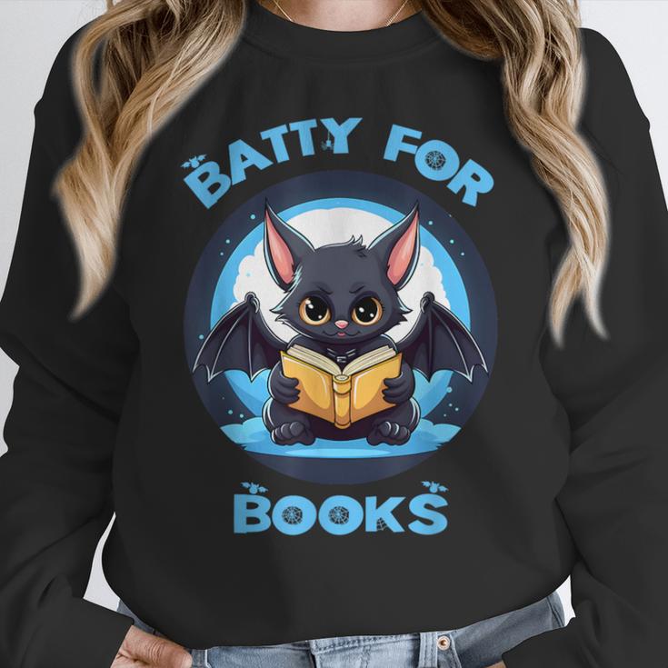 Batty About Books Lover Teacher Librarian Bookish Halloween For Men Women Kids Women Crewneck Sweatshirt, funny design