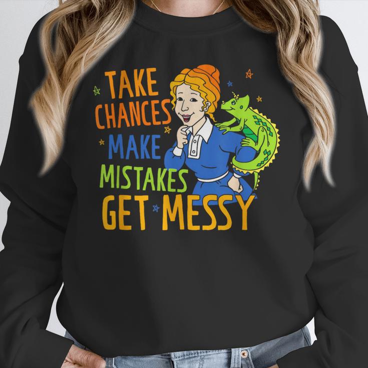 Beauty Teacher Take Chances Make Mistakes Get Messy Women Crewneck Sweatshirt, funny design