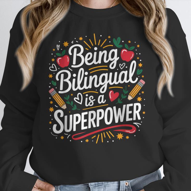 Being Bilingual Is A Superpower ESL Teacher School Women Crewneck Sweatshirt, Esl Teacher Gifts, funny design Being Bilingual Is A Superpower ESL Teacher School Women Crewneck Sweatshirt, Esl Teacher Gifts, funny design