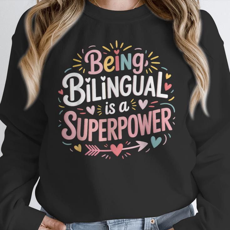 Being Bilingual Is A Superpower ESL Teacher School Women Crewneck Sweatshirt, Esl Teacher Gifts, funny design Being Bilingual Is A Superpower ESL Teacher School Women Crewneck Sweatshirt, Esl Teacher Gifts, funny design