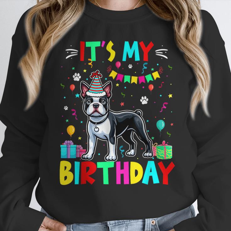 My Birthday Colorful Costume Boston Terrier Party Women Crewneck Sweatshirt, funny design
