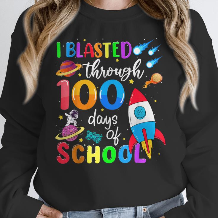 I Blasted Through 100 Days Of School 100th Day Teacher Kids Women Crewneck Sweatshirt, funny design