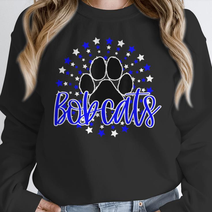 Blue Bobcats School Spirit Coquette Bow Mascot Teacher Women Crewneck Sweatshirt, funny design