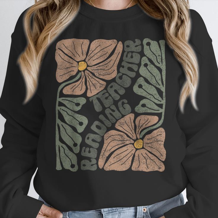 Boho Floral Reading Teacher Retro Reading Specialist Wildfl Women Crewneck Sweatshirt, funny design Boho Floral Reading Teacher Retro Reading Specialist Wildfl Women Crewneck Sweatshirt, funny design