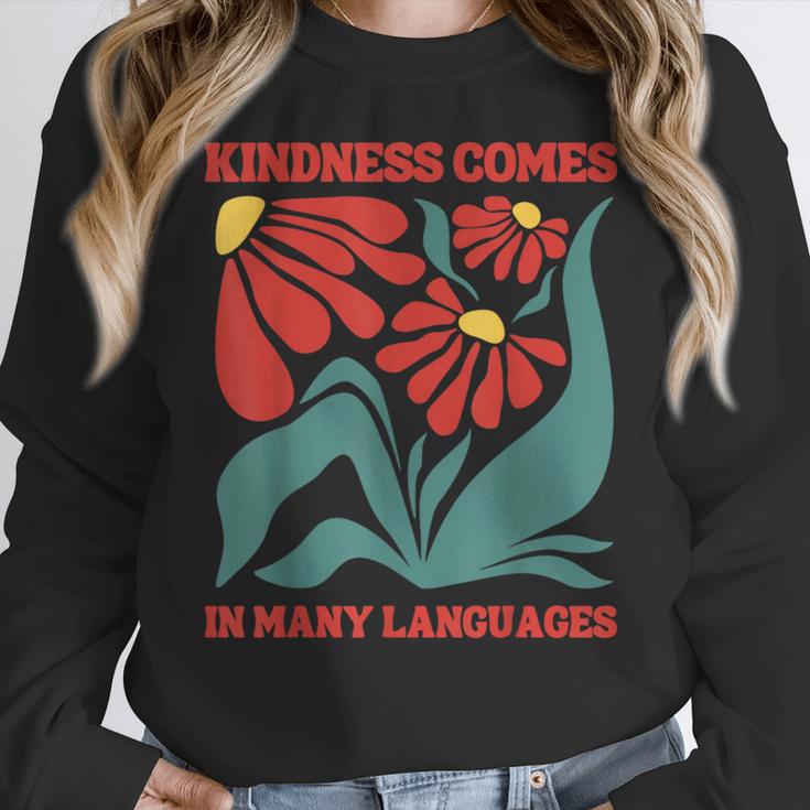 Boho Flower ESL Teacher Kindness Comes In Many Languages Women Crewneck Sweatshirt, Esl Teacher Gifts, funny design